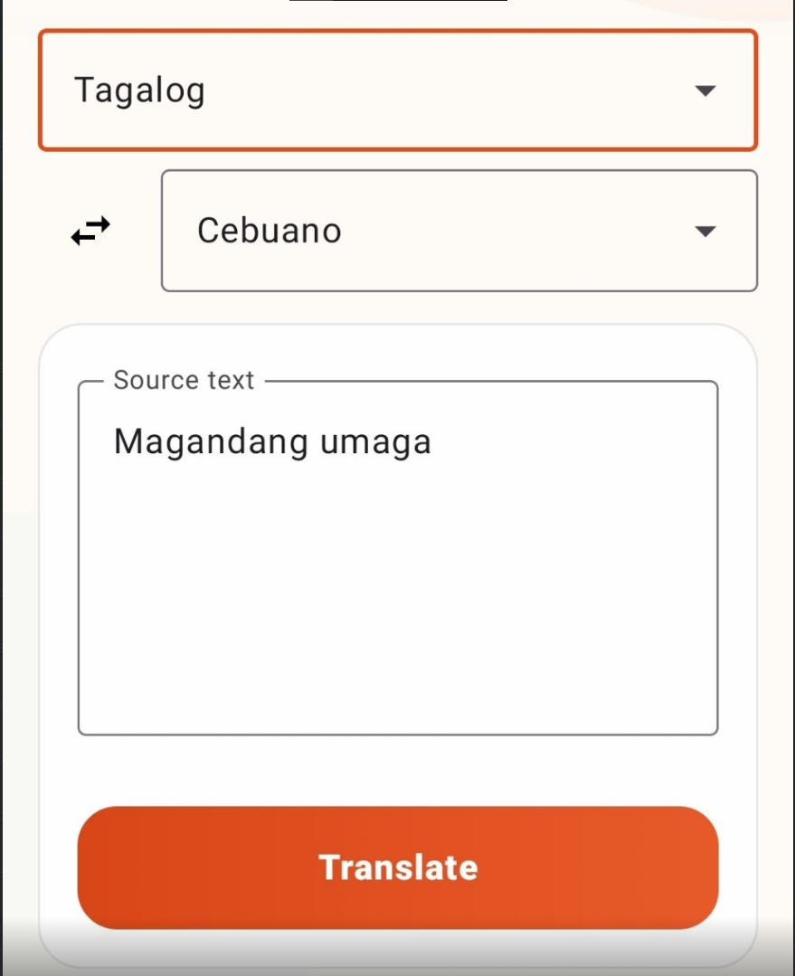 Salin language selection and source text screen