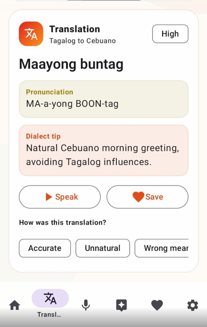 Salin translation result with pronunciation and dialect tip